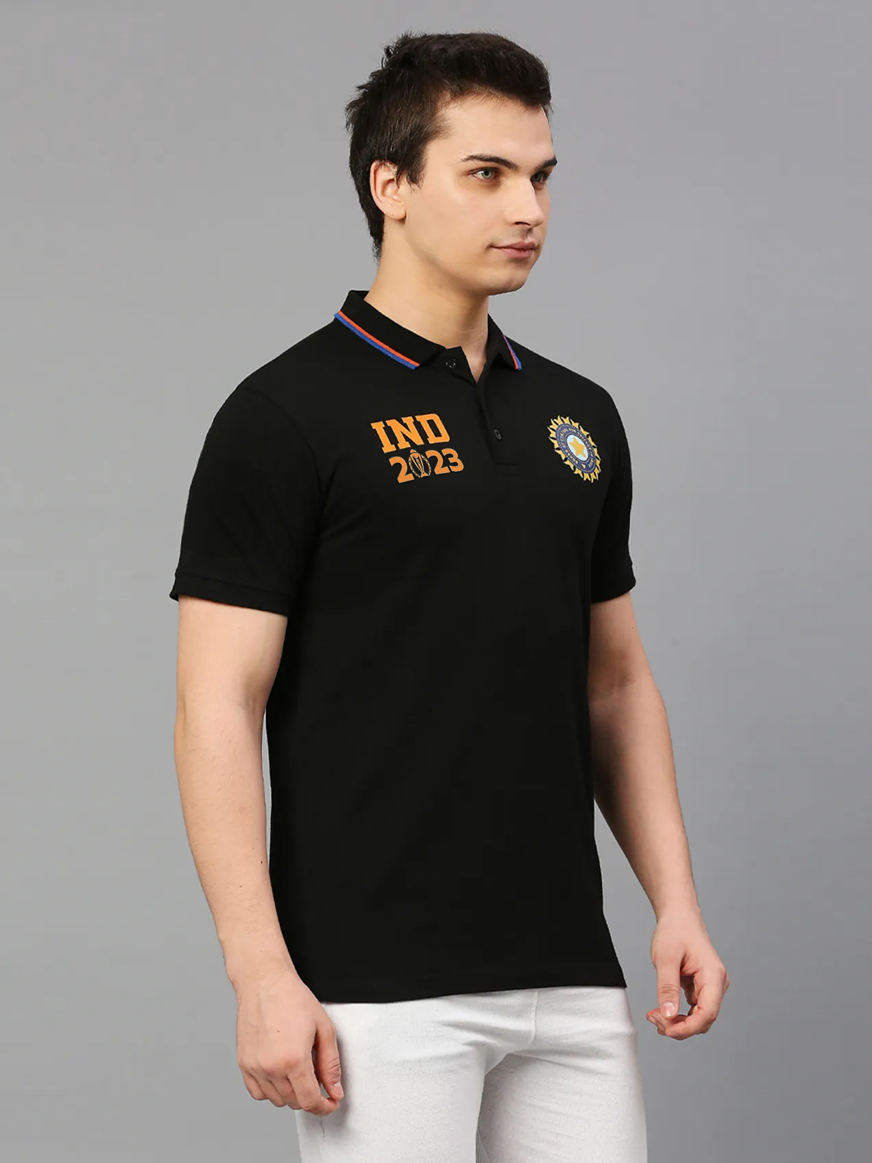 Buy Official Icc Cwc Men Black Solid Short Sleeves Polo Collar T