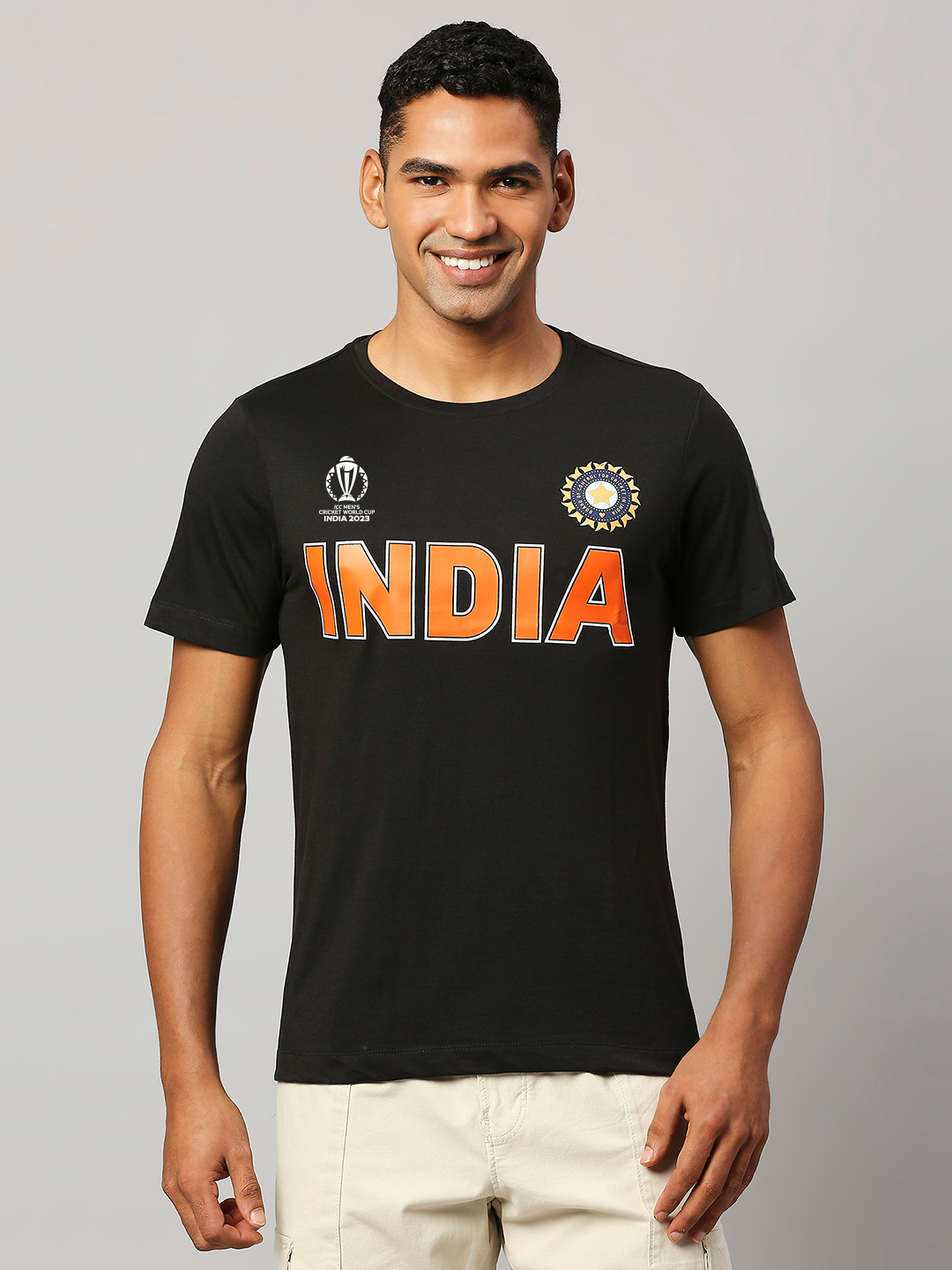 Buy Official ICC CWC 23 Team India Black And Blue Round Neck T Shirt