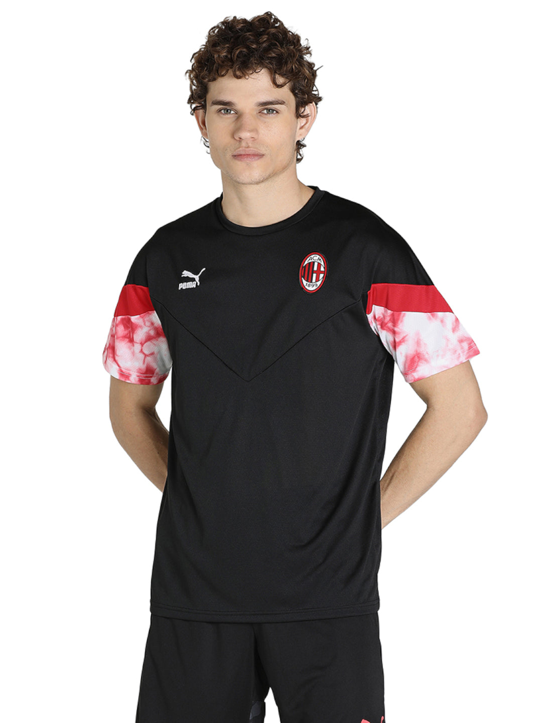 Men Black and Red Colourblocked Half Sleeves Round Neck Polyester Iconic T-Shirt