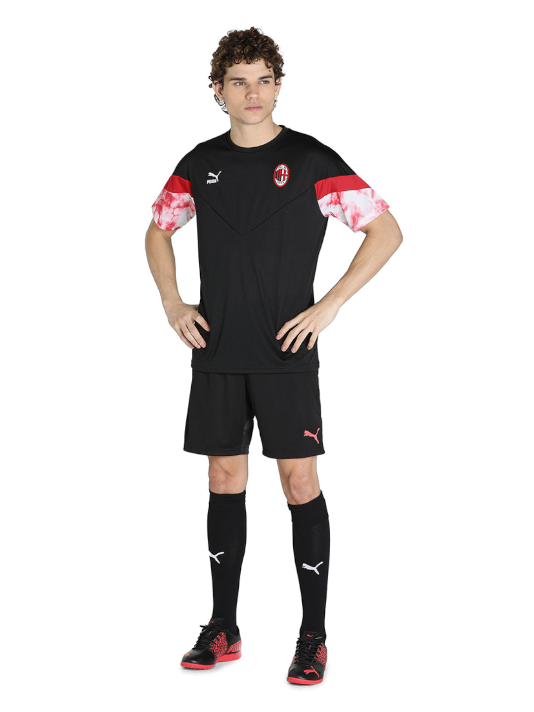 AC Milan Men Black and Red Colourblocked Half Sleeves Round Neck Polyester Iconic T-Shirt (5)