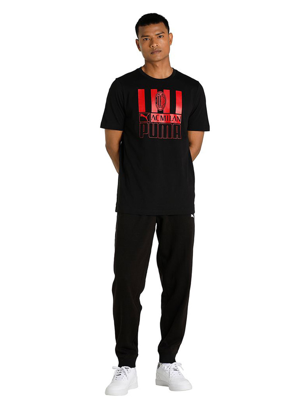 AC Milan Men Black and Red Logo Printed Half Sleeves Round Neck Football Core T-Shirt (5)