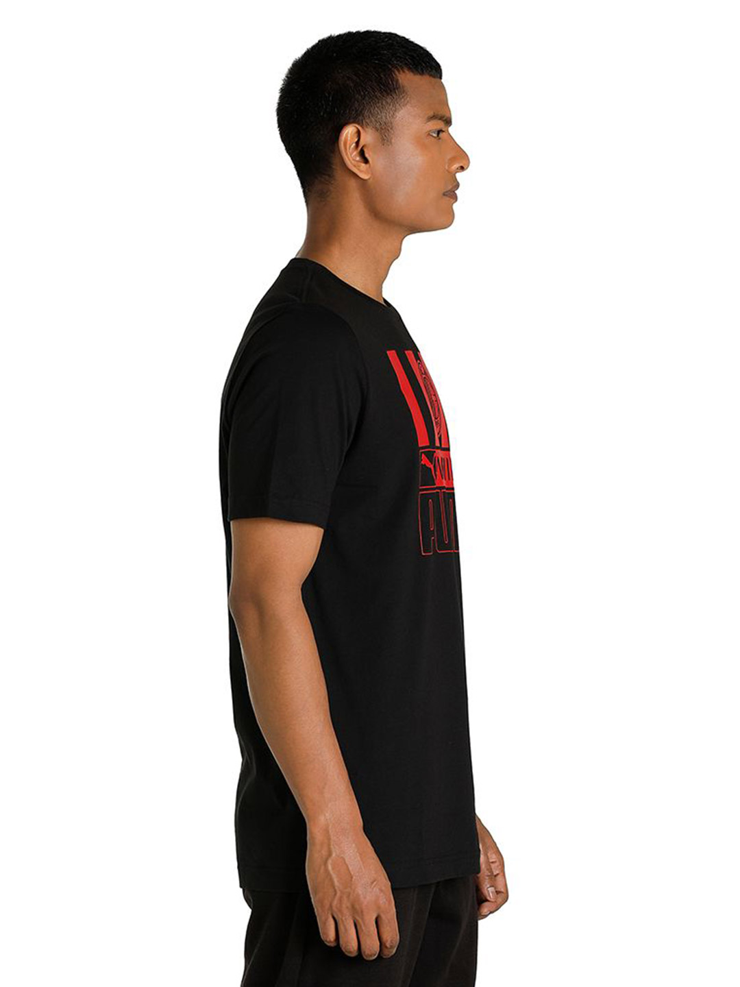 AC Milan Men Black and Red Logo Printed Half Sleeves Round Neck Football Core T-Shirt (4)