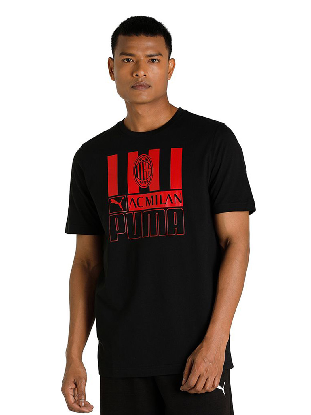 AC Milan Men Black and Red Logo Printed Half Sleeves Round Neck Football Core T-Shirt (1)