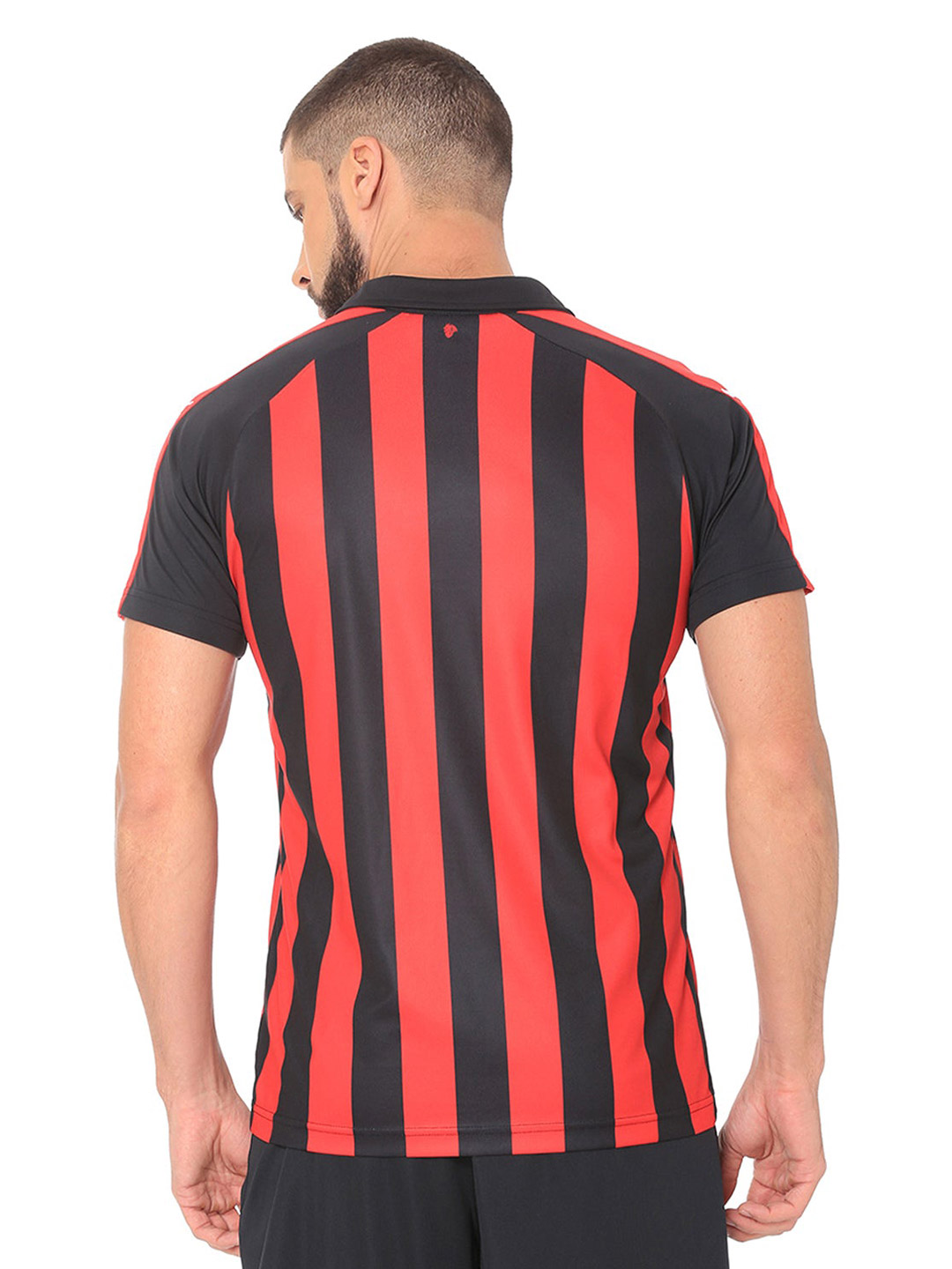 AC Milan Men Black and Red Striped Half Sleeves Polo Collar Replica T-Shirt with Sponsor Logo (3)