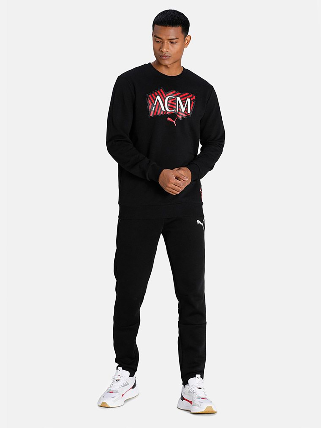 AC Milan Men Black and Red Typography Printed Full Sleeves Round Neck Cotton Sweatshirt (5)