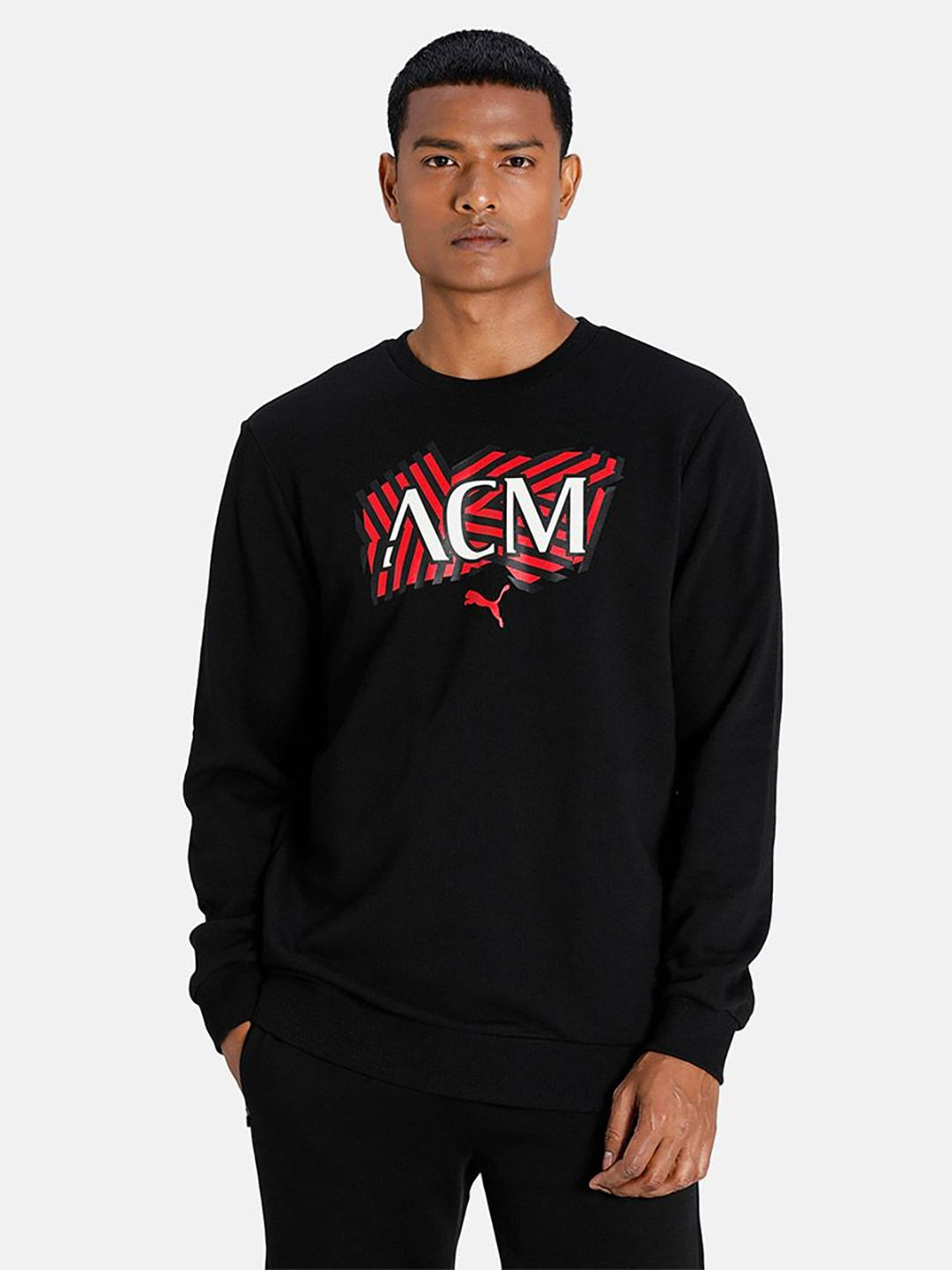 Men Black and Red Typography Printed Full Sleeves Round Neck Cotton Sweatshirt