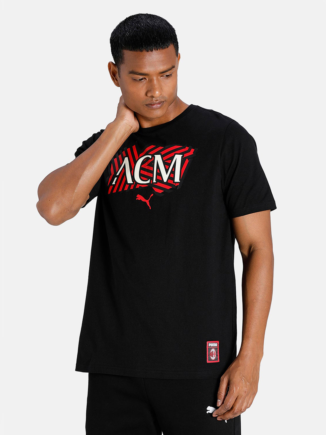 AC Milan Men Black and Red Typography Printed Half Sleeves Round Neck Football Core T-Shirt (1)