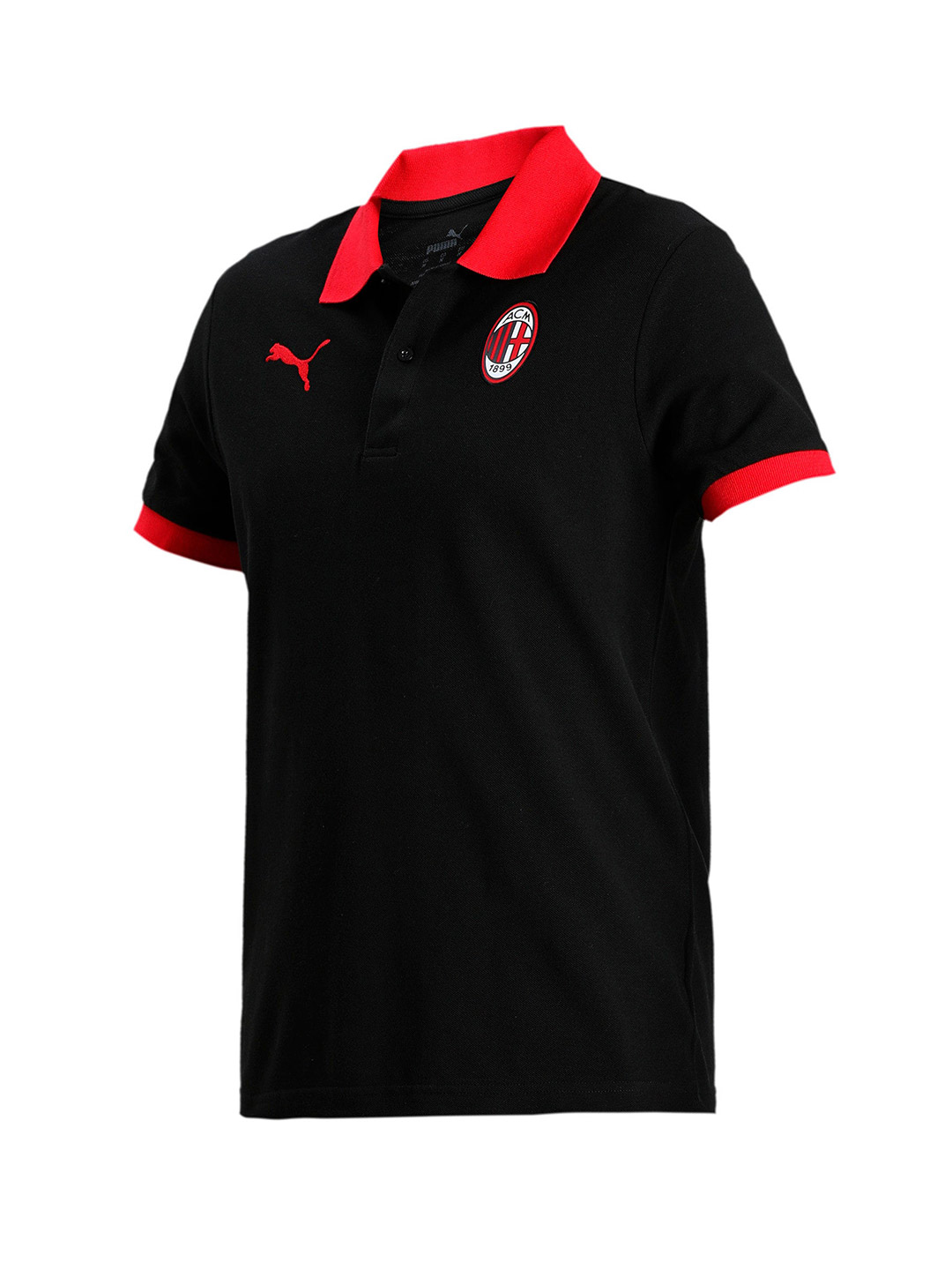 AC Milan Men Black Logo Printed Half Sleeves Polo Collar Regular Fit T-Shirt (1)