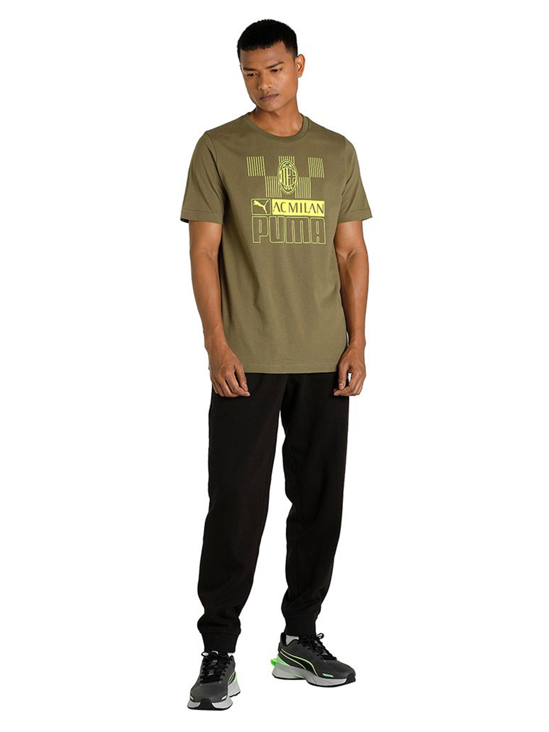 AC Milan Men Green and Yellow Graphic Printed Half Sleeves Round Neck Cotton Football Core T-Shirt (5)