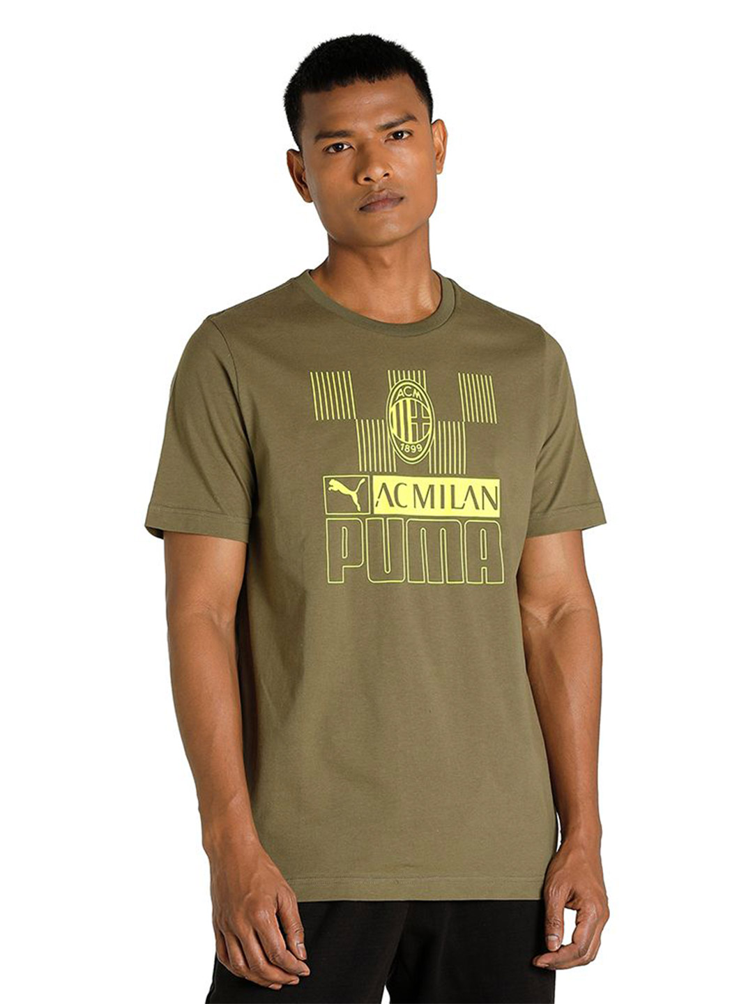 Men Green and Yellow Graphic Printed Half Sleeves Round Neck Cotton Football Core T-Shirt
