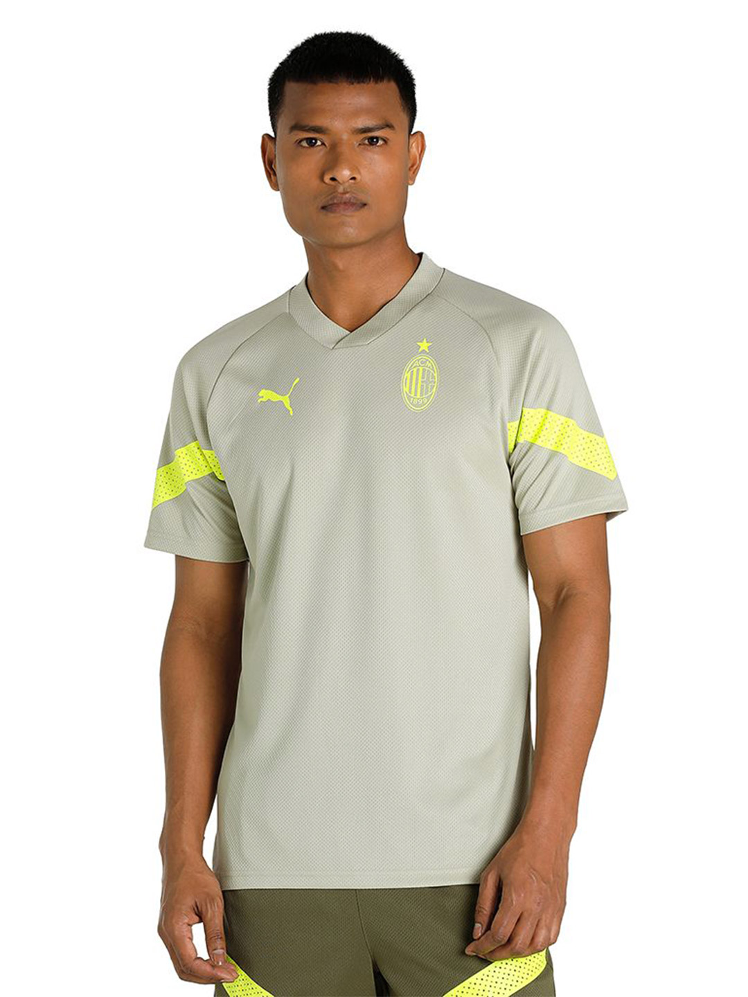 AC Milan Men Green and Yellow Printed Half Sleeves Round Neck Football Training Jersey