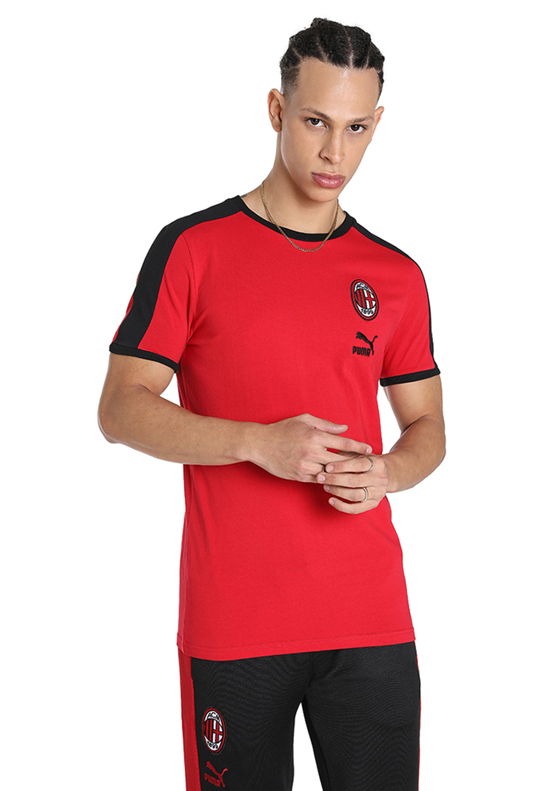 Men Red and Black Logo Printed Half Sleeves Round Neck Cotton Heritage T-Shirt