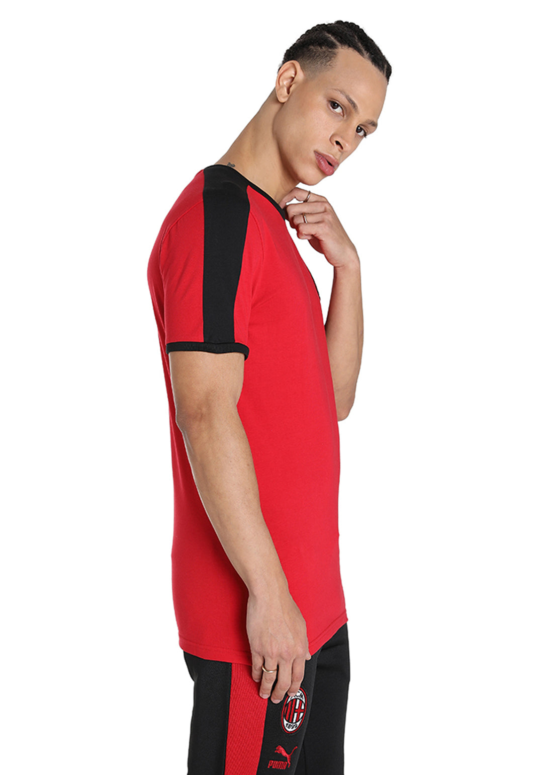 AC Milan Men Red and Black Logo Printed Half Sleeves Round Neck Cotton Heritage T-Shirt (4)