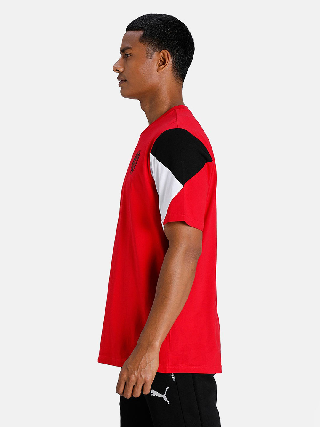 AC Milan Men Red and Black Logo Printed Half Sleeves Round Neck Football Culture T-Shirt (2)