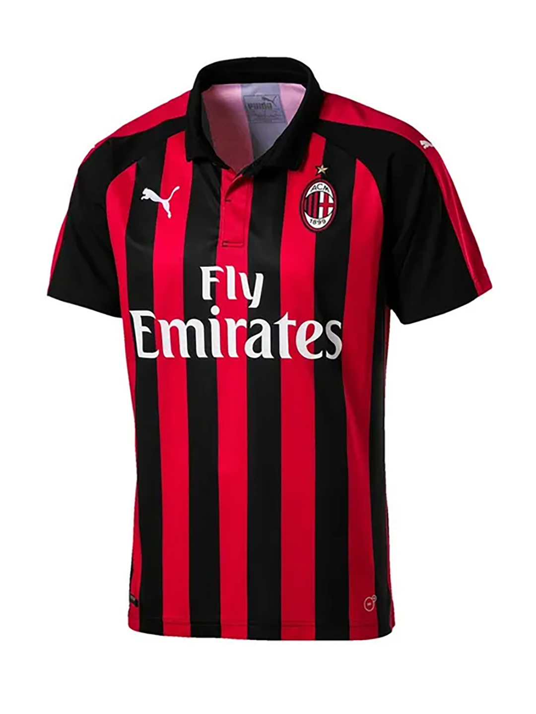 AC Milan Men Red and Black Striped Half Sleeves Polo Collar Polyester Jersey (4)
