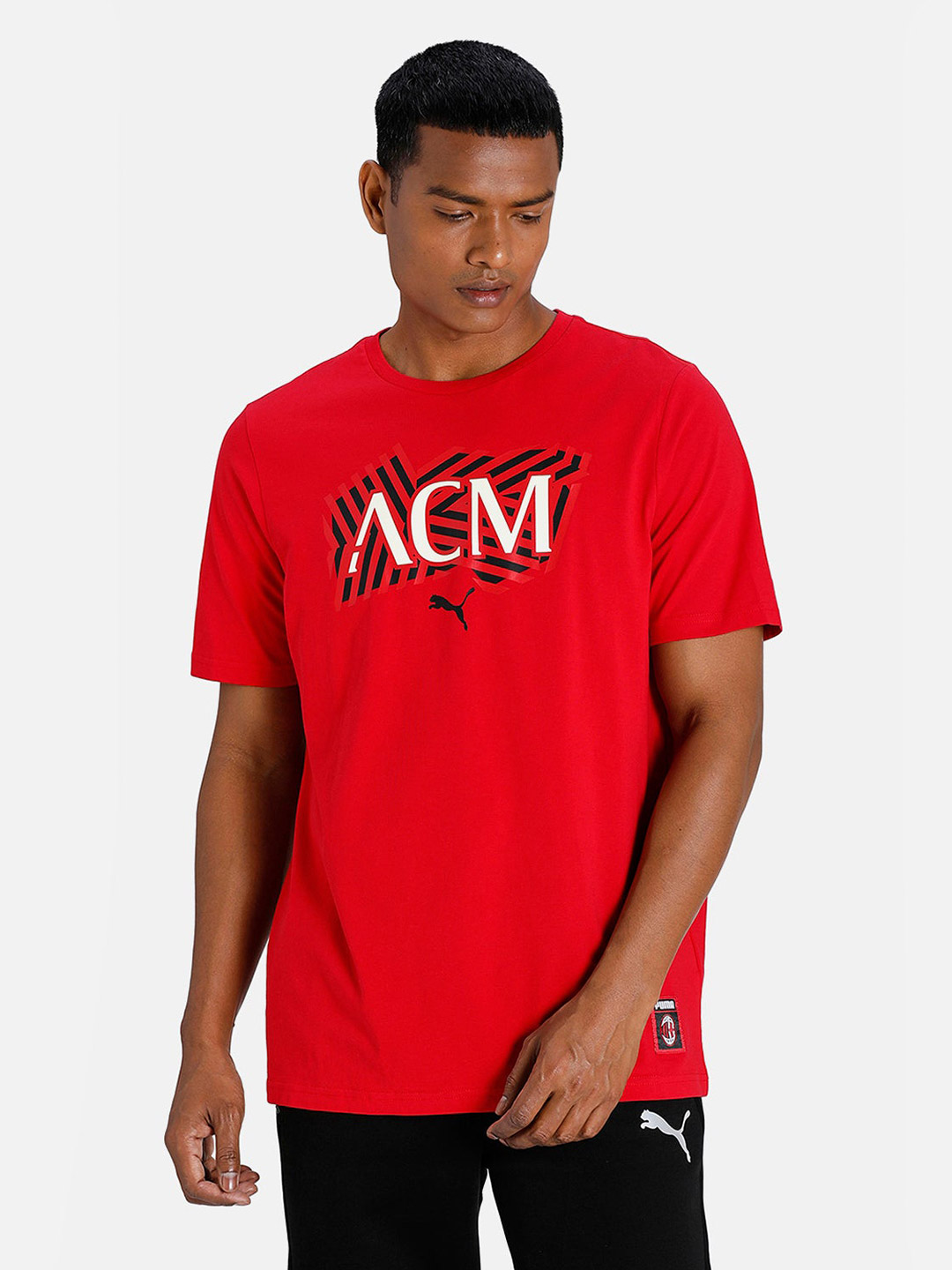 AC Milan Men Red and Black Typography Printed Half Sleeves Round Neck Football Core T-Shirt (1)