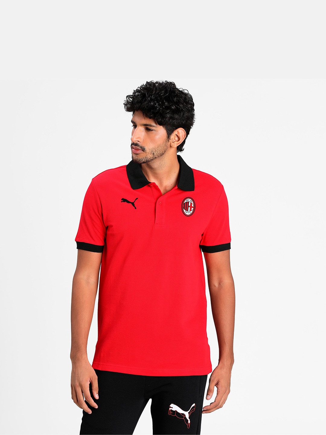 AC Milan Men Red Logo Printed Half Sleeves Polo Collar Regular Fit T-Shirt (1)