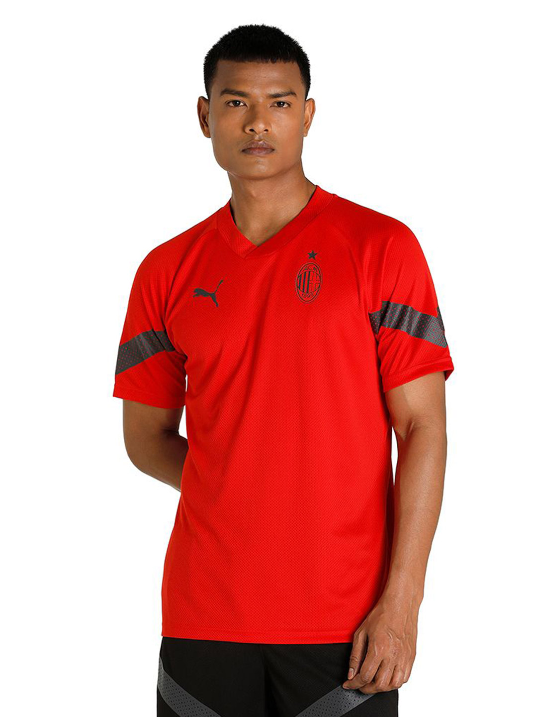 Men Red Printed Half Sleeves Round Neck Polyester Football Training Jersey
