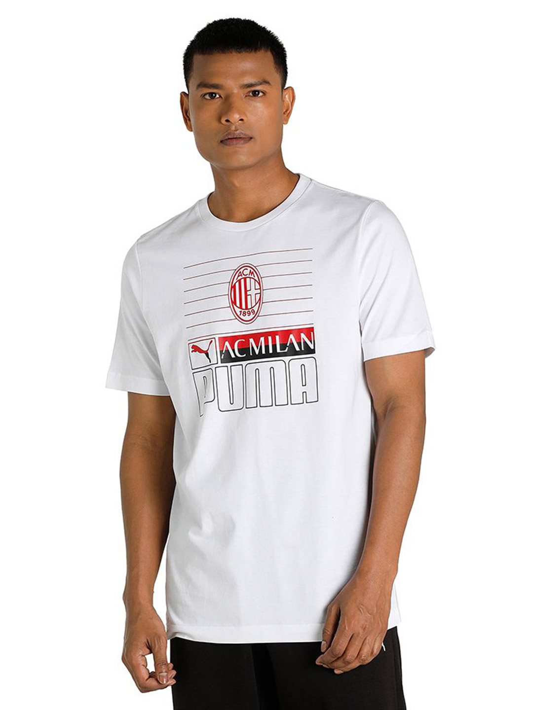Men White and Red Graphic Printed Half Sleeves Round Neck Cotton Football Core T-Shirt