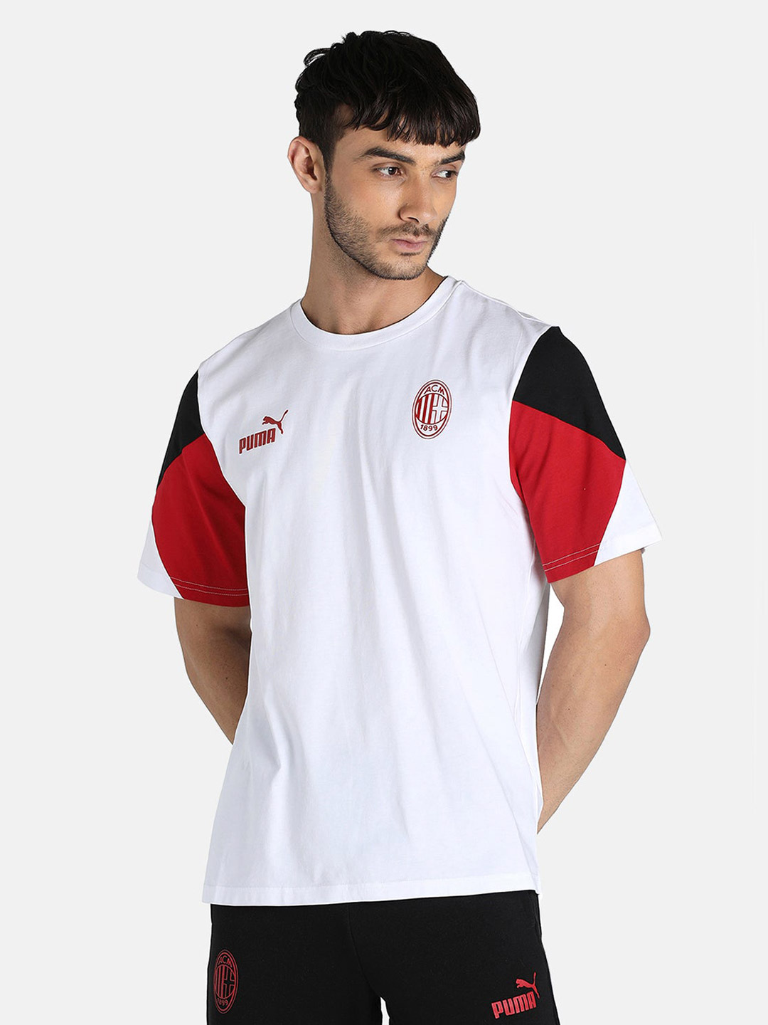 AC Milan Men White and Red Logo Printed Half Sleeves Round Neck Football Culture T-Shirt (1)