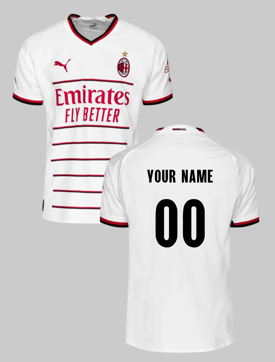 AC Milan Men White Away Replica Polyester Jersey - Customised (2)