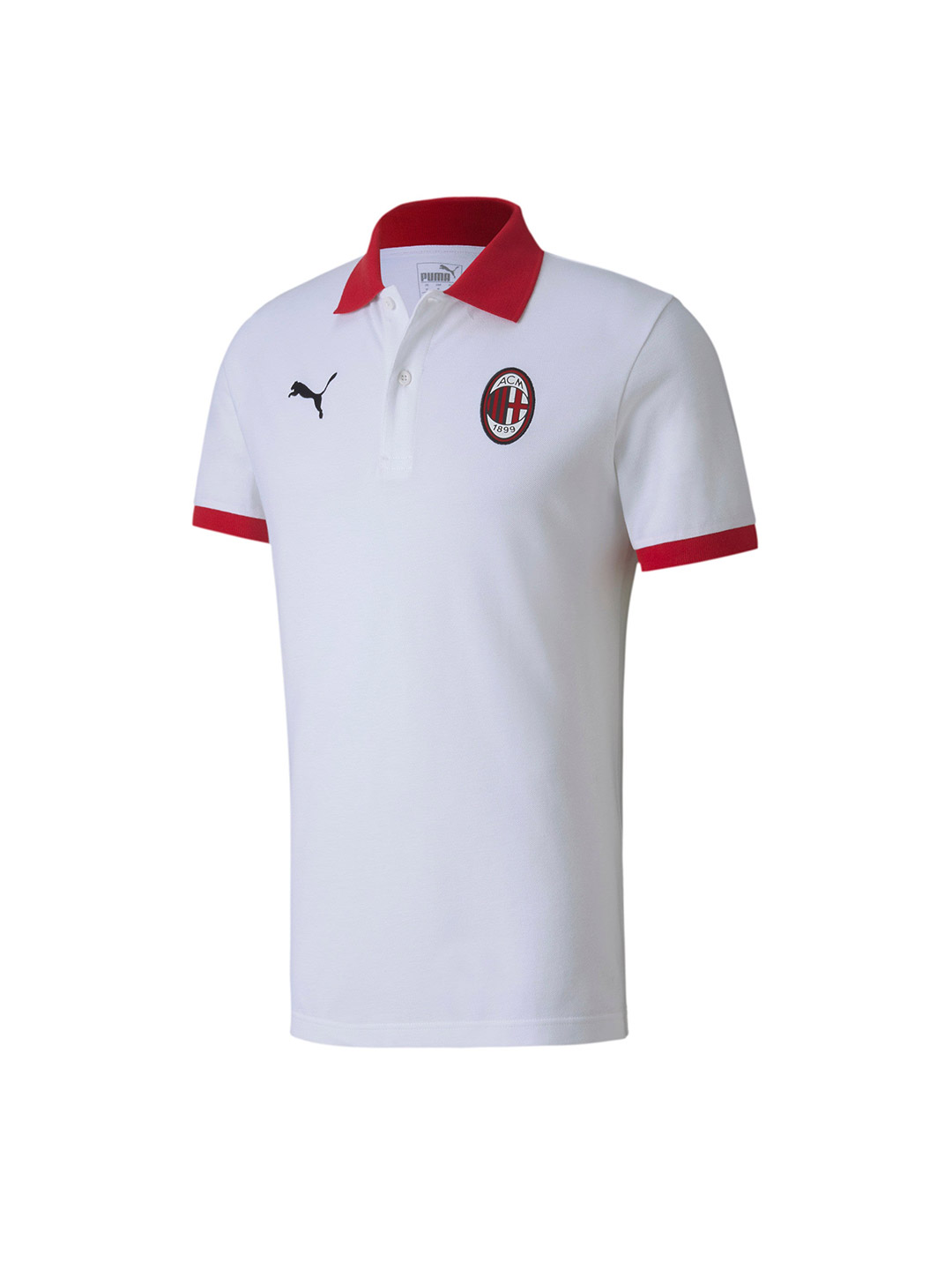 AC Milan Men White Logo Printed Half Sleeves Polo Collar Regular Fit T-Shirt (1)