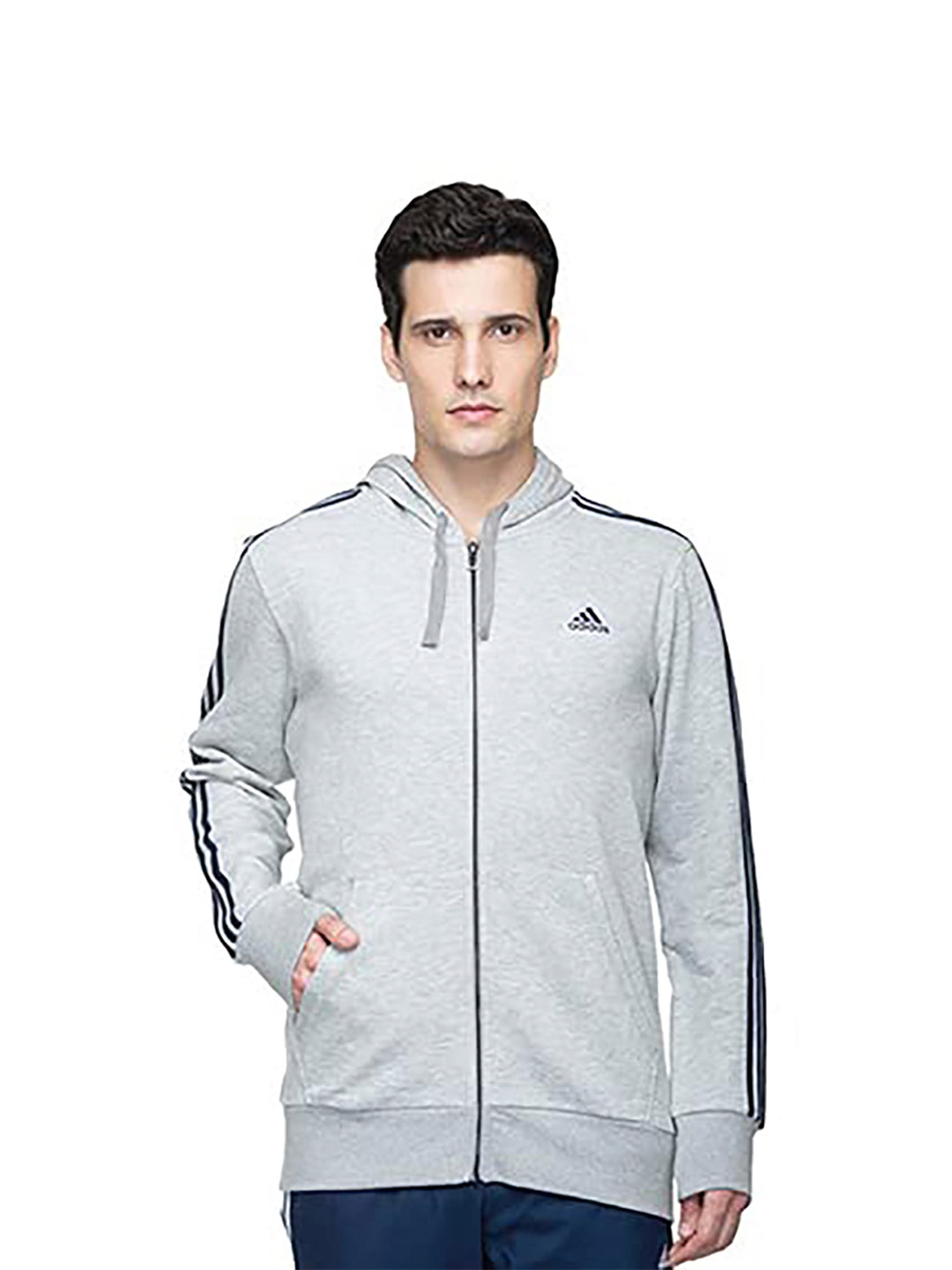 Adidas Adidas Melange Grey Regular Fit Mens Hoodie Jacket (1)