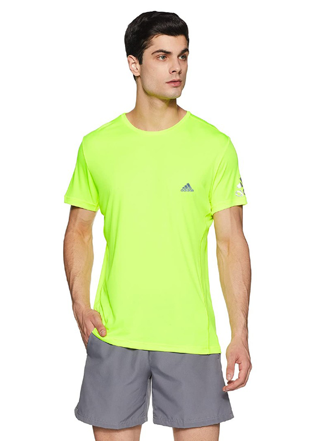 Adidas Men Fluorescent Green Round Neck Short Sleeves T-Shirt (1)