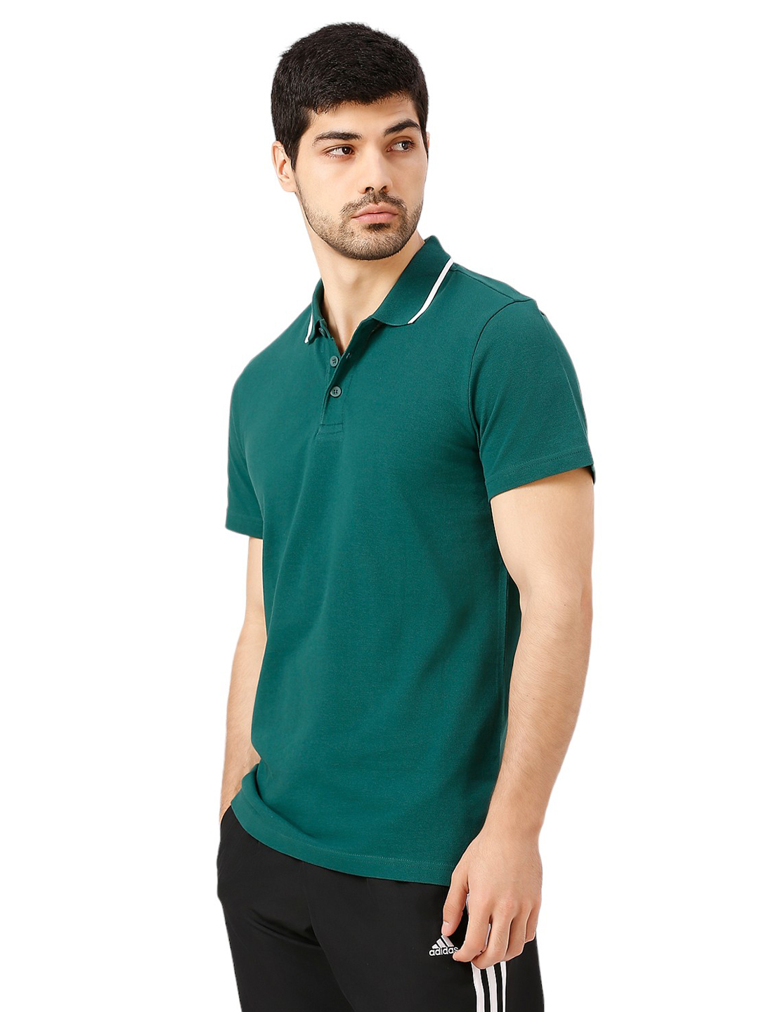 Adidas Men Green Solid Half Sleeves Base Cor Polo Collar T-Shirt (2)