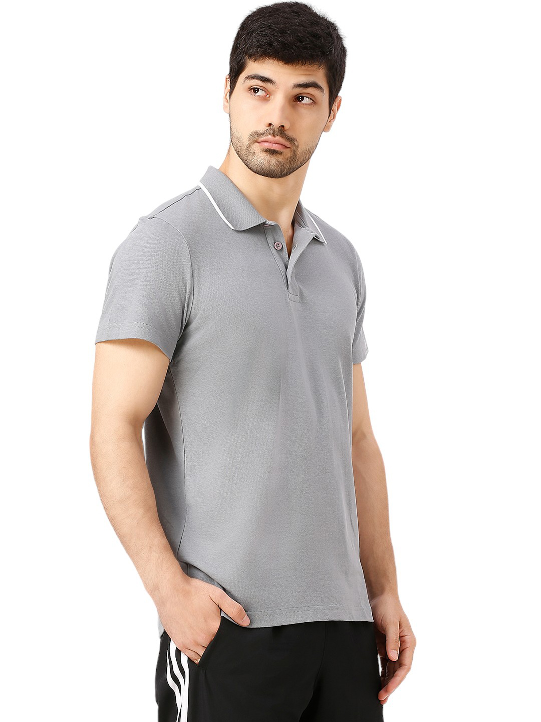 Adidas Men Grey Solid Half Sleeves Base Cor Polo Collar T-Shirt (3)