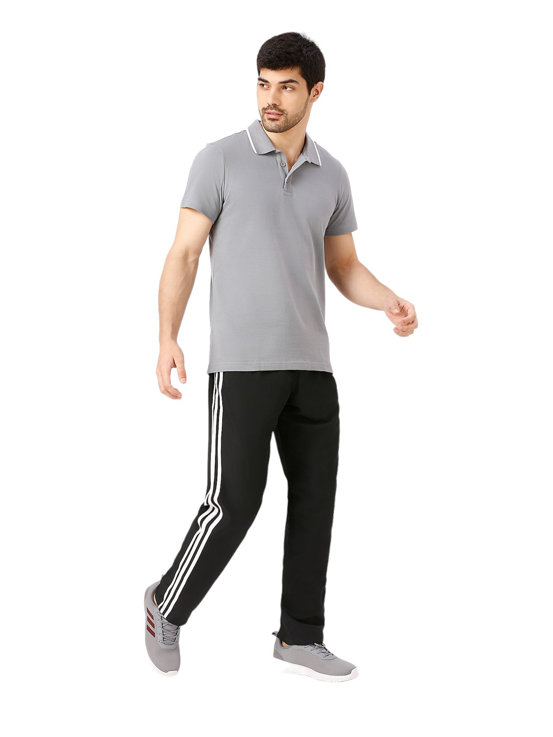 Adidas Men Grey Solid Half Sleeves Base Cor Polo Collar T-Shirt (6)