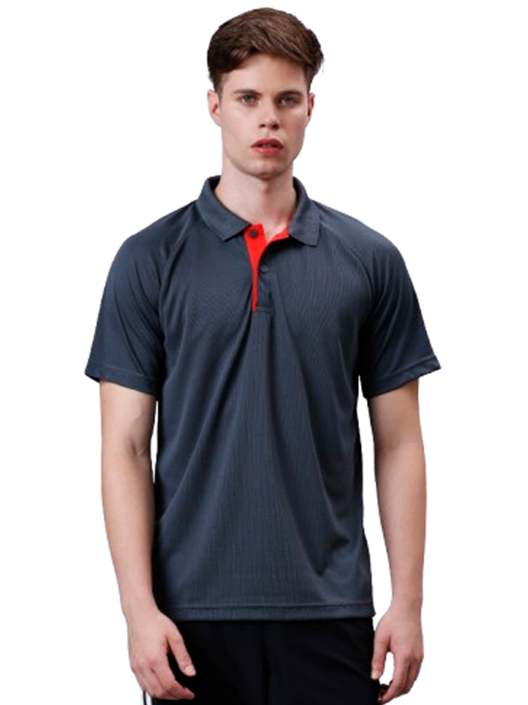 Men Grey Solid Half Sleeves Corp CL Polo Collar T-Shirt