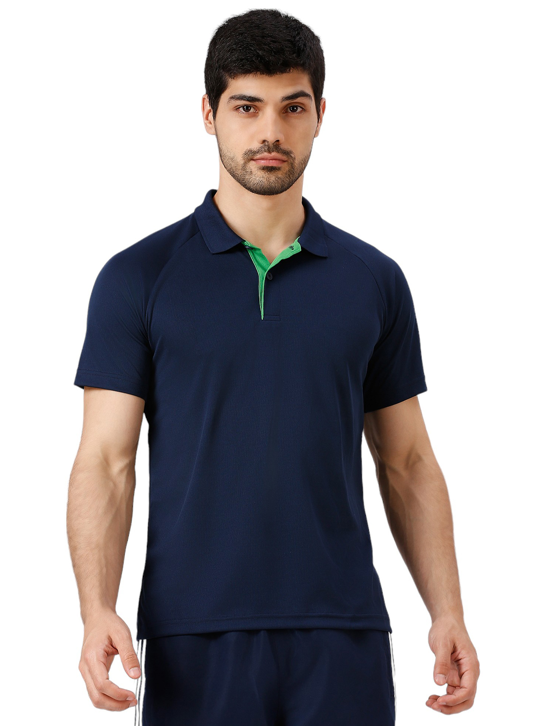 Men Navy Blue Solid Half Sleeves Corp CL Polo Collar T-Shirt