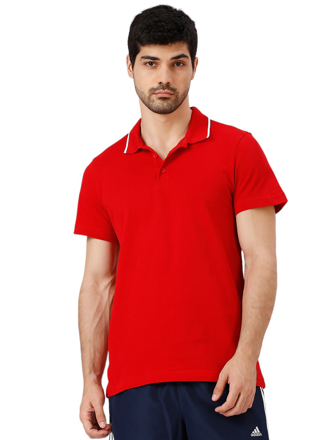 Men Red Solid Half Sleeves Base Cor Polo Collar T-Shirt