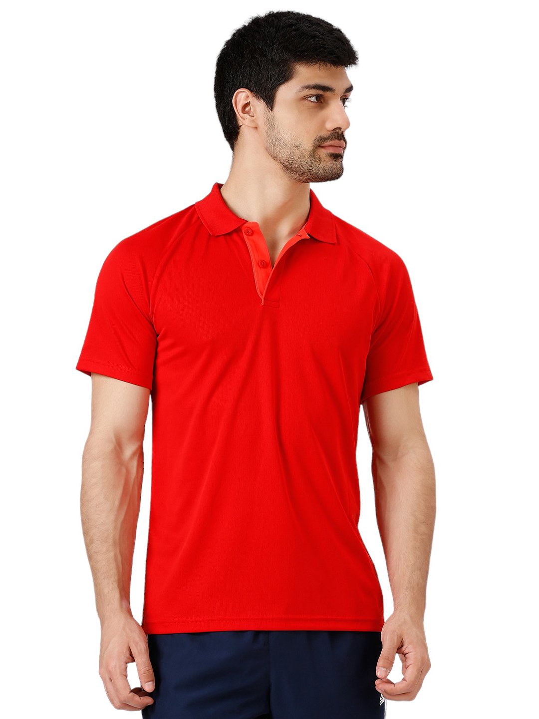 Men Red Solid Half Sleeves Corp CL Polo Collar T-Shirt