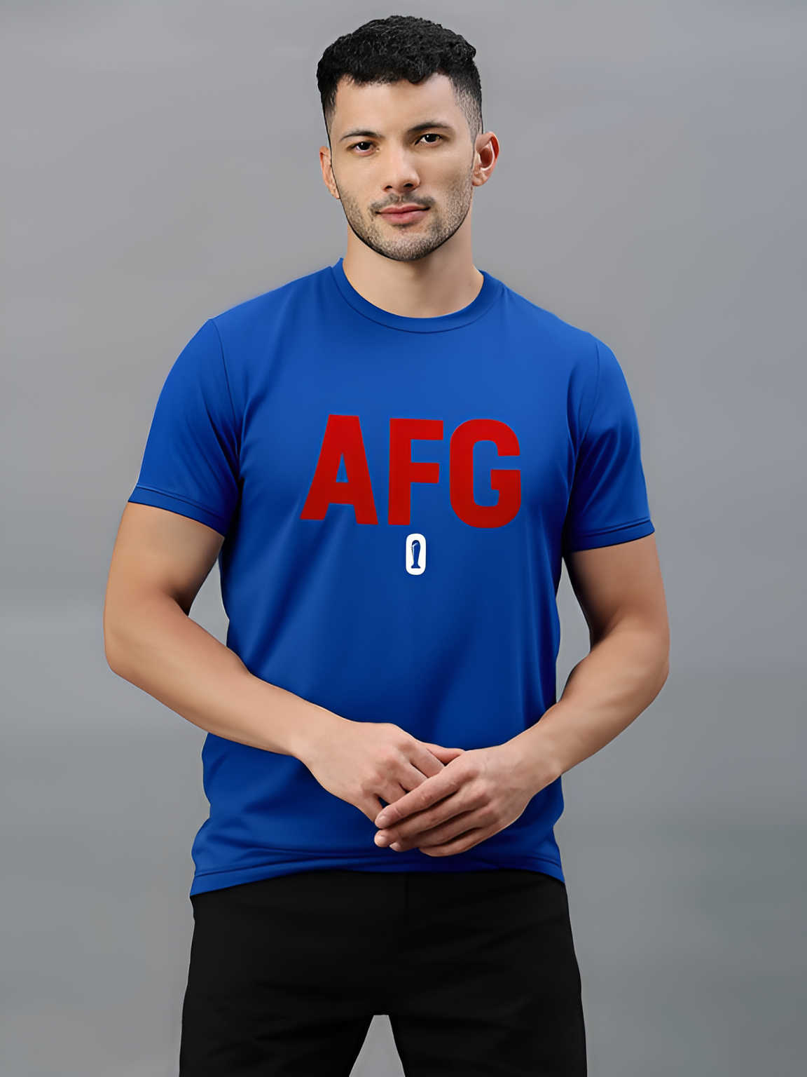 Afghanistan ICC Champions Trophy 2025 Men Blue and Red Typography Half Sleeves Round Neck Cotton T-Shirt