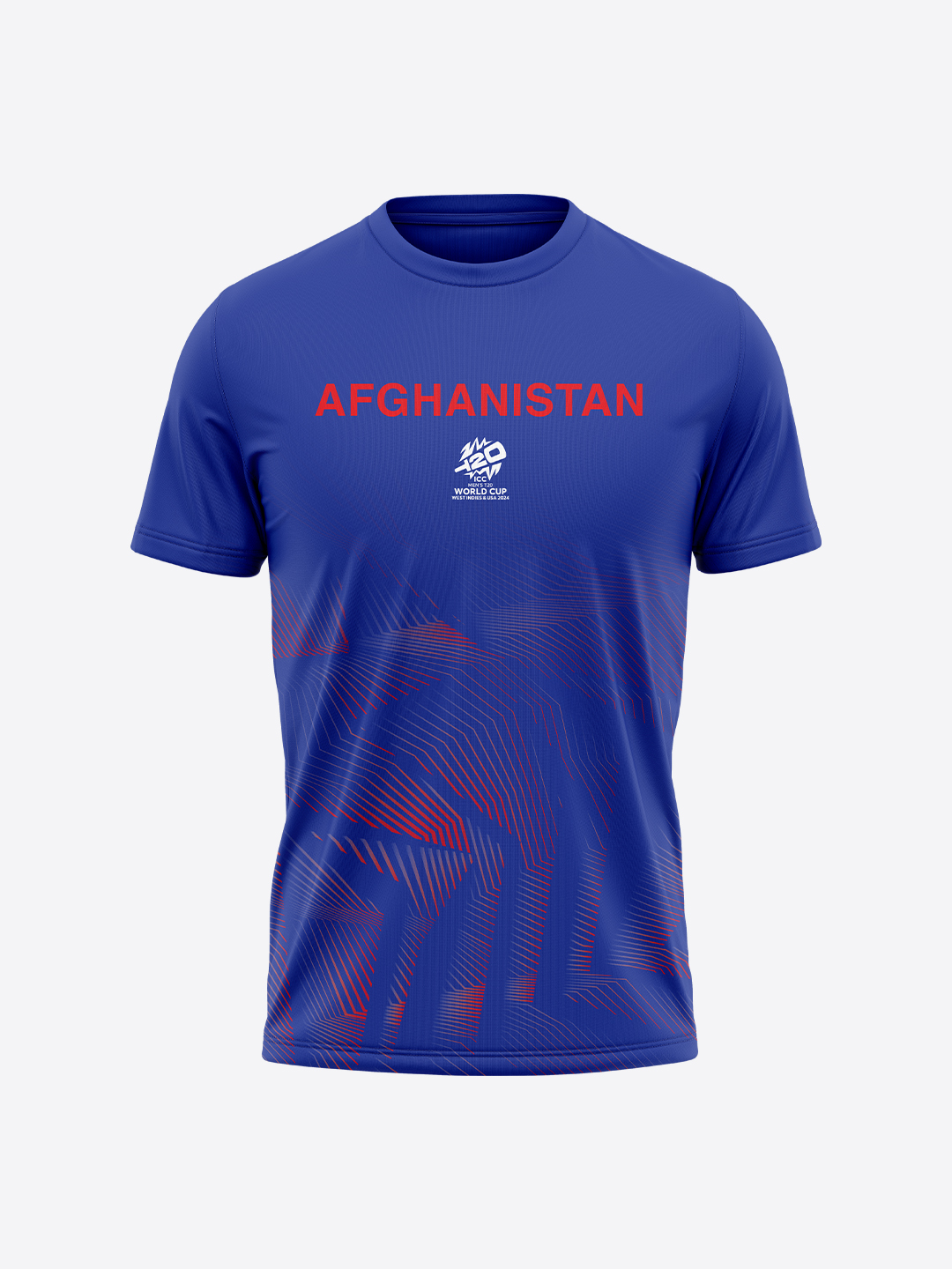 Afghanistan ICC Men's T20 WC-24 Blue Logo Printed Half Sleeves Round Neck Polyester T-Shirt (1)