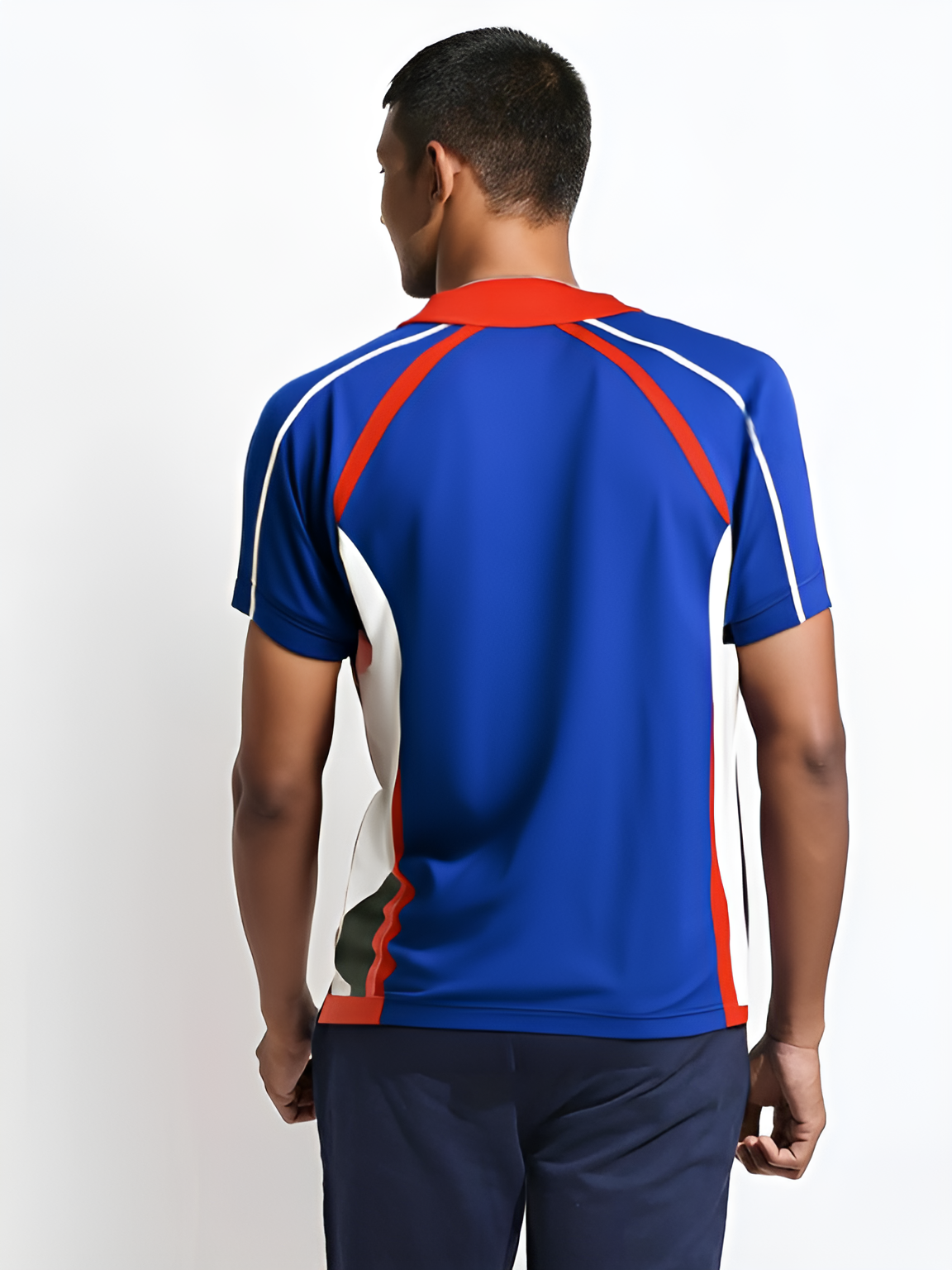 Afghanistan Men Blue and Red Colourblocked Raglan Sleeves Polo Collar T-Shirt (3)