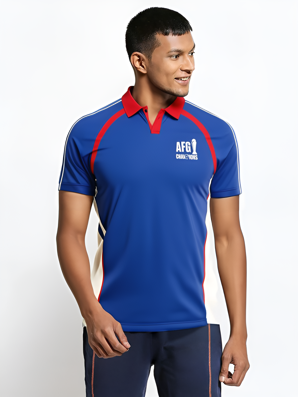 Afghanistan Men Blue and Red Colourblocked Raglan Sleeves Polo Collar T-Shirt (1)