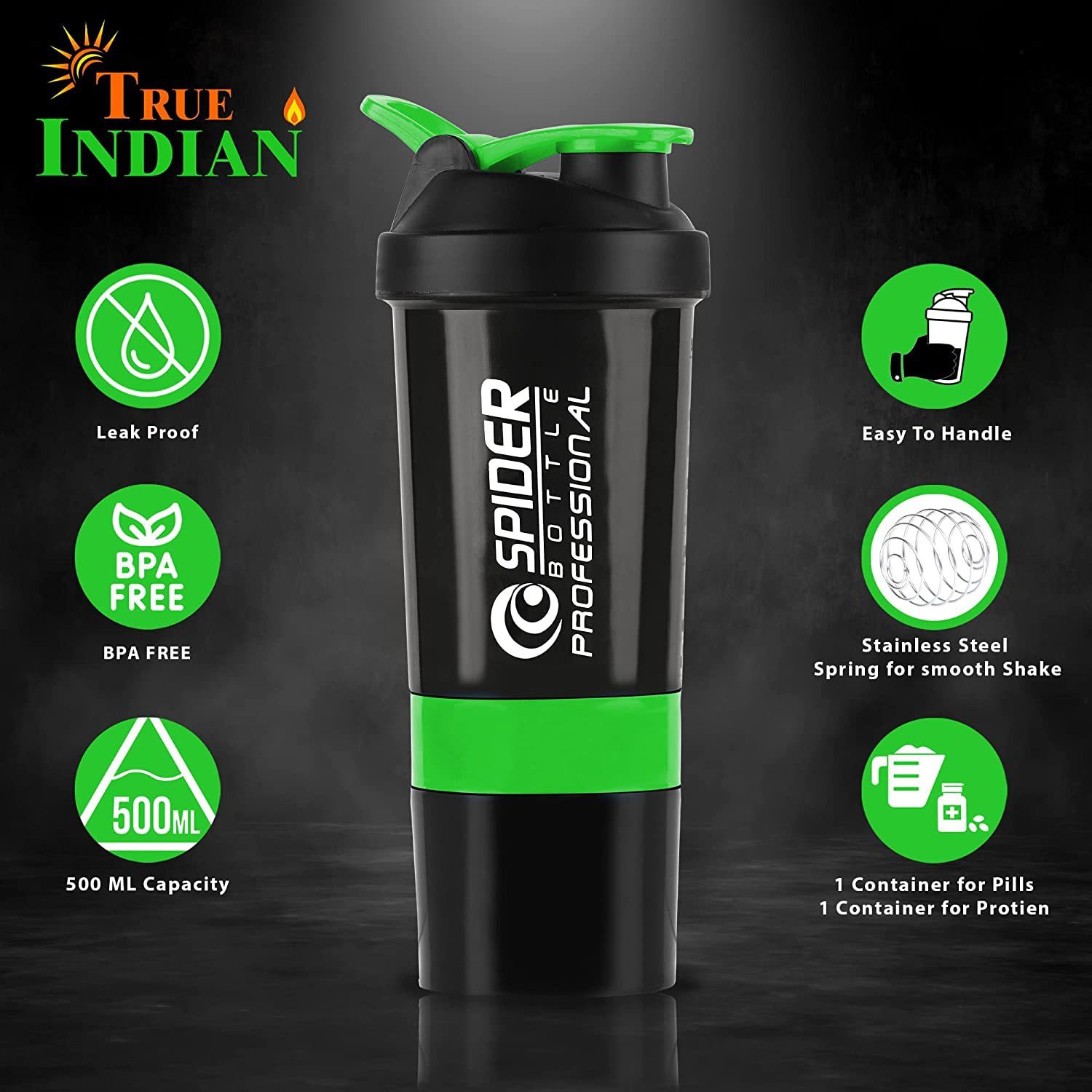 Ajro Deal Protein Shaker Bottle for gym with 2 Storage Compartment 500 ml (2)