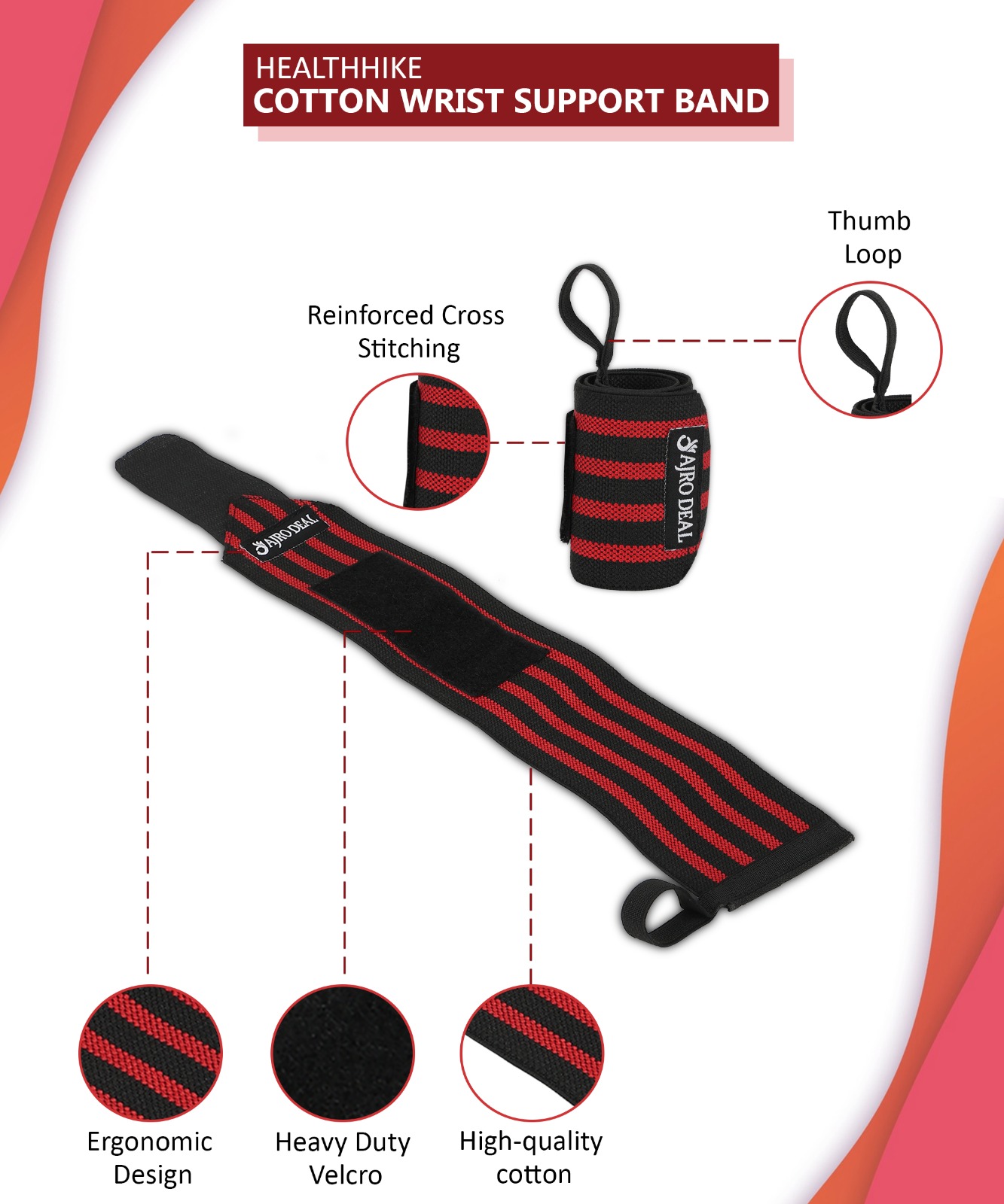 Ajro Deal Wrist Band with Thumb Support for Weight Lifting, Training & Gym (4)