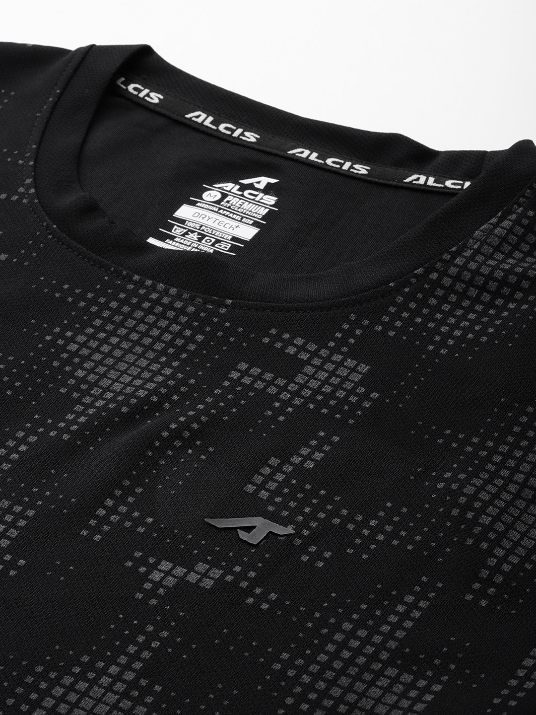 Alcis Black Printed Slim Fit Sports Round Neck T-shirt (5)