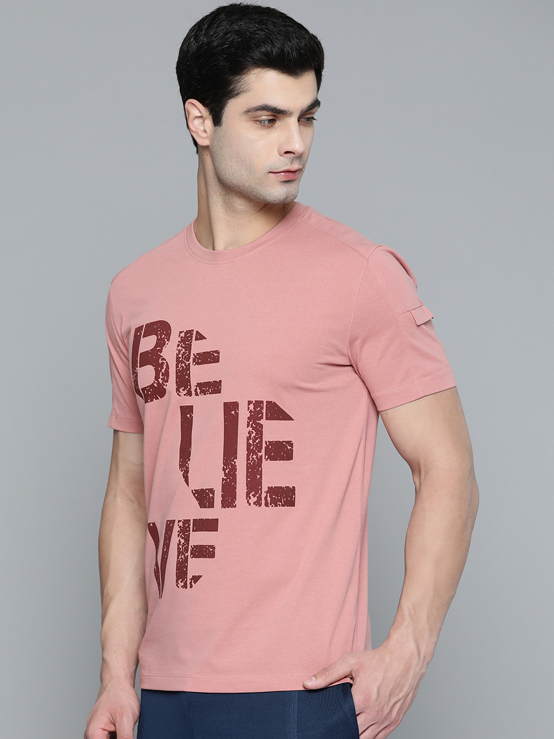 Alcis Dusty Pink  Maroon Typography Printed Round Neck T-shirt (2)