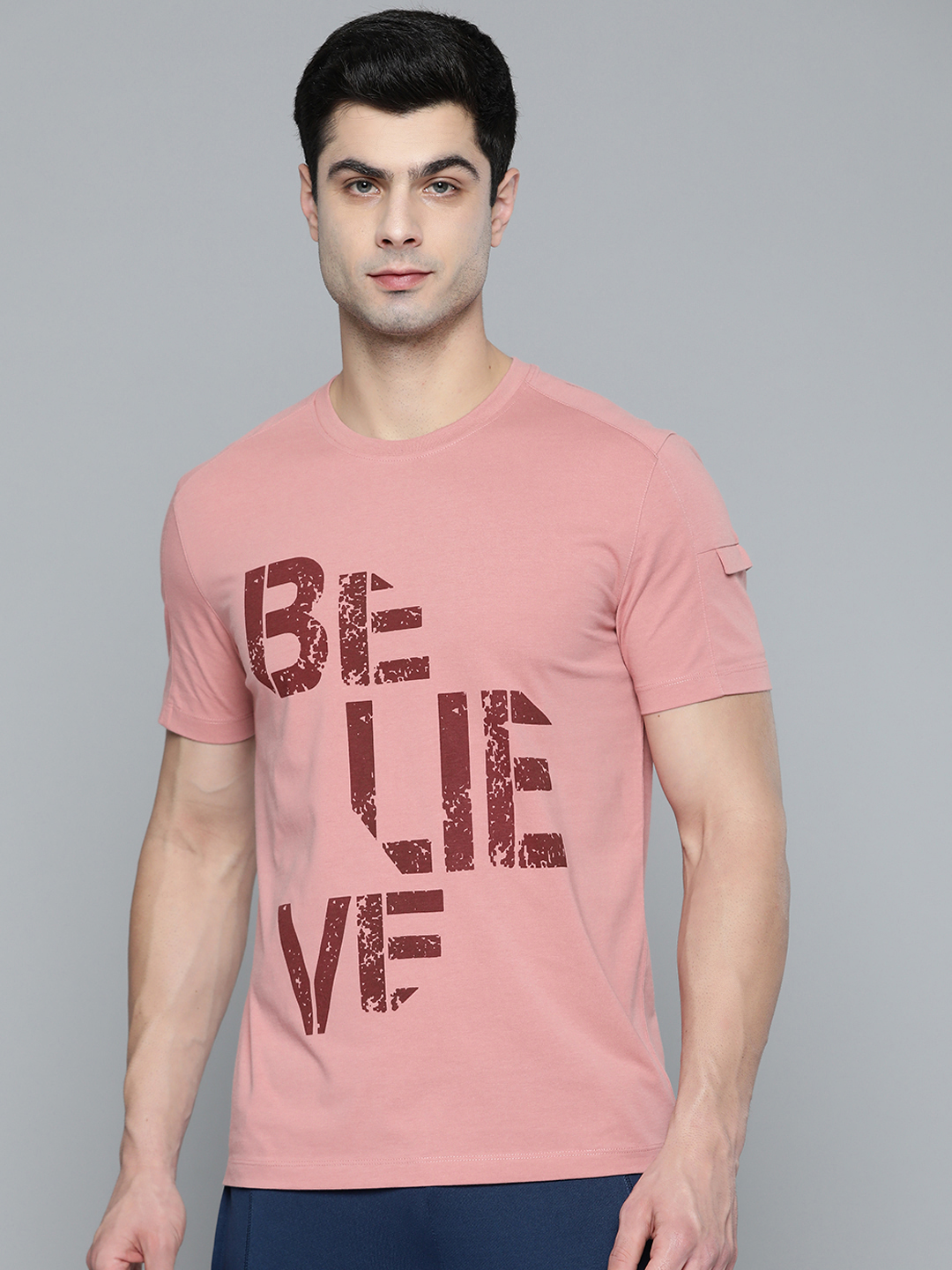 Dusty Pink  Maroon Typography Printed Round Neck T-shirt