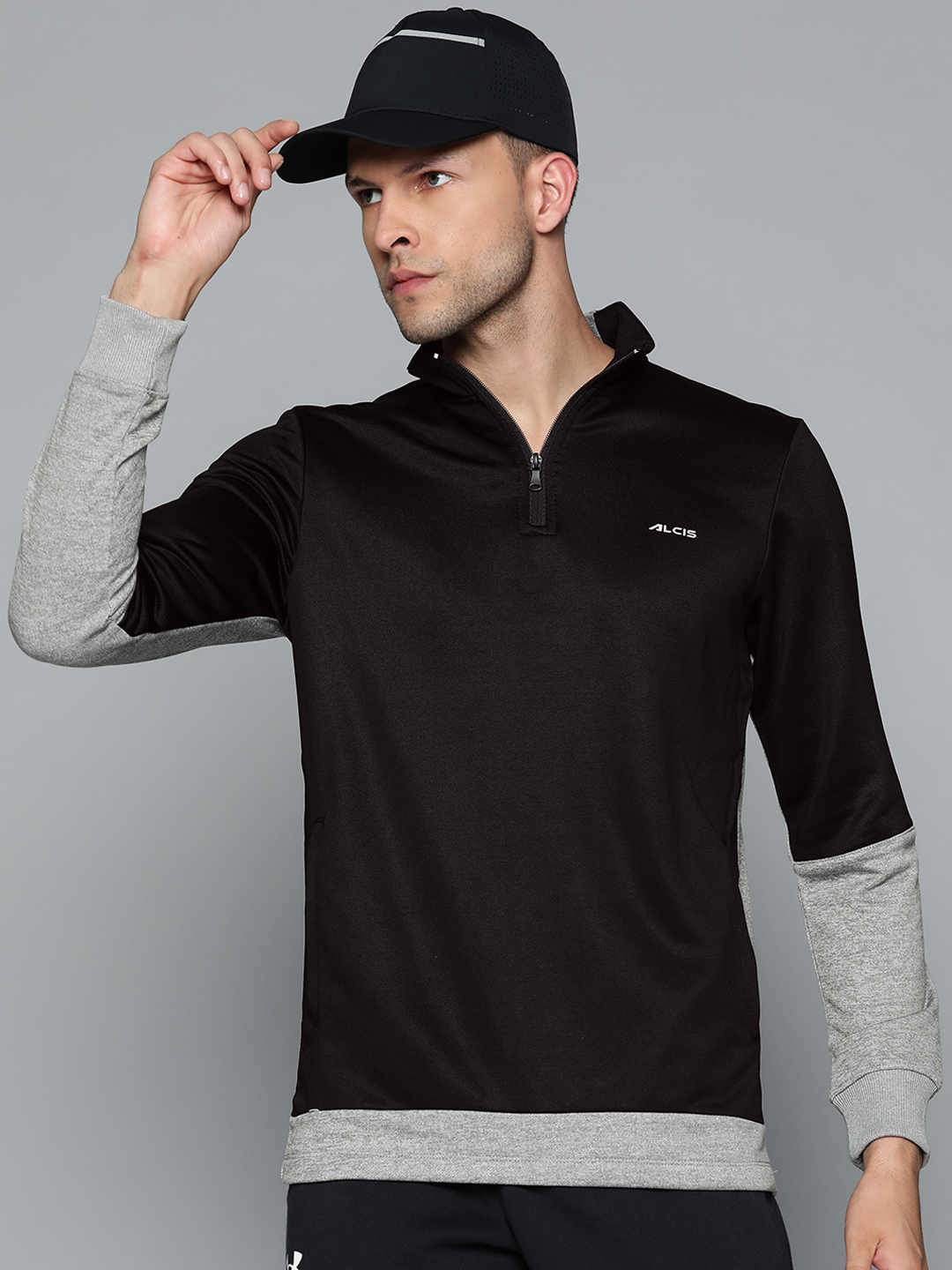 Men Black & Grey Colourblocked Sweatshirt