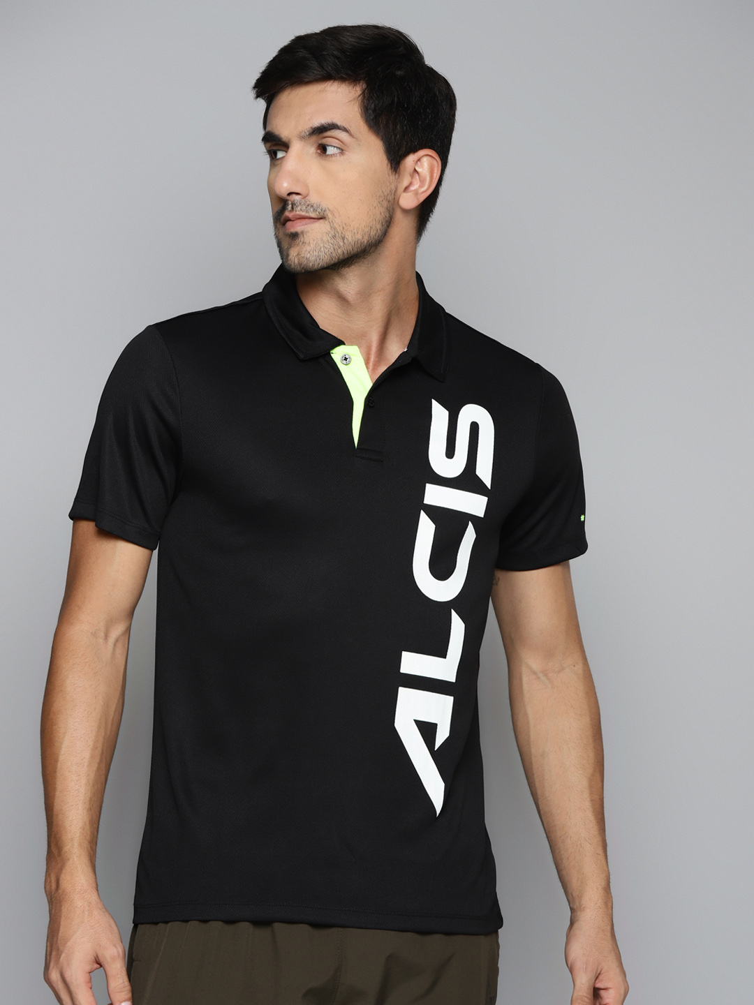 Men Black & White Brand Logo Printed Polo Collar Slim Fit Running T-shirt