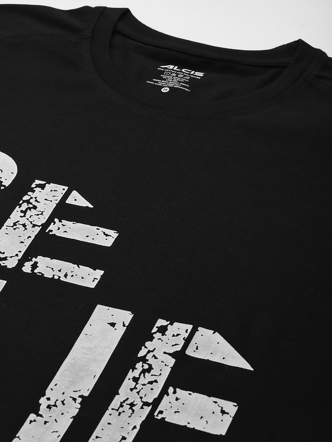 Alcis Men Black & White Typography Printed T-shirt (5)