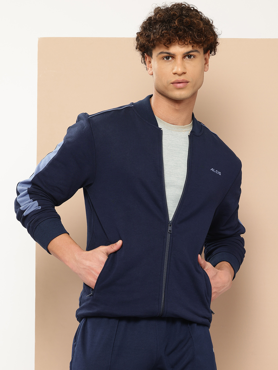 Men Blue Solid Bomber Jacket
