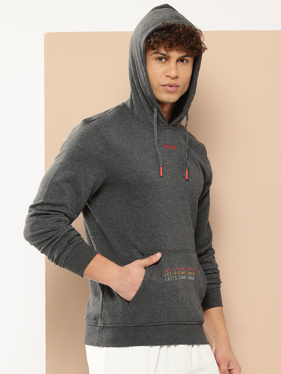 Alcis Men Charcoal Grey Solid Hooded Sweatshirt (2)