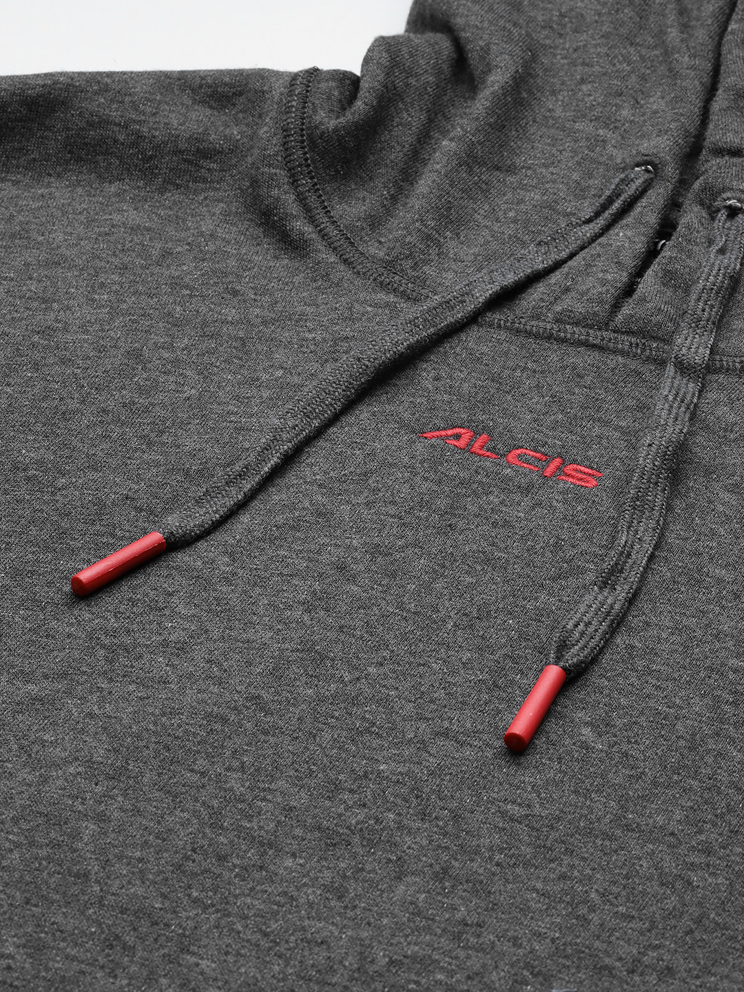 Alcis Men Charcoal Grey Solid Hooded Sweatshirt (5)